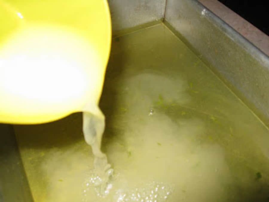 Image shows lime juice added to the pan.