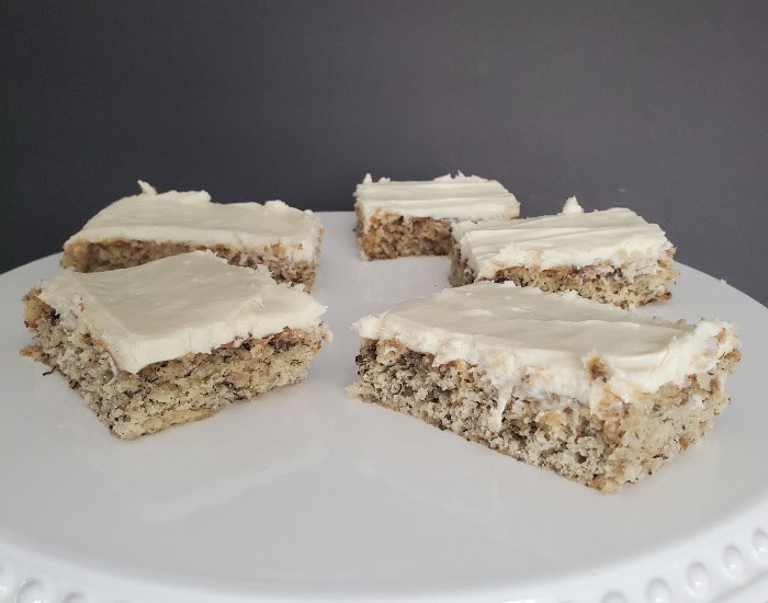 Tasty plate of frosted banana bars