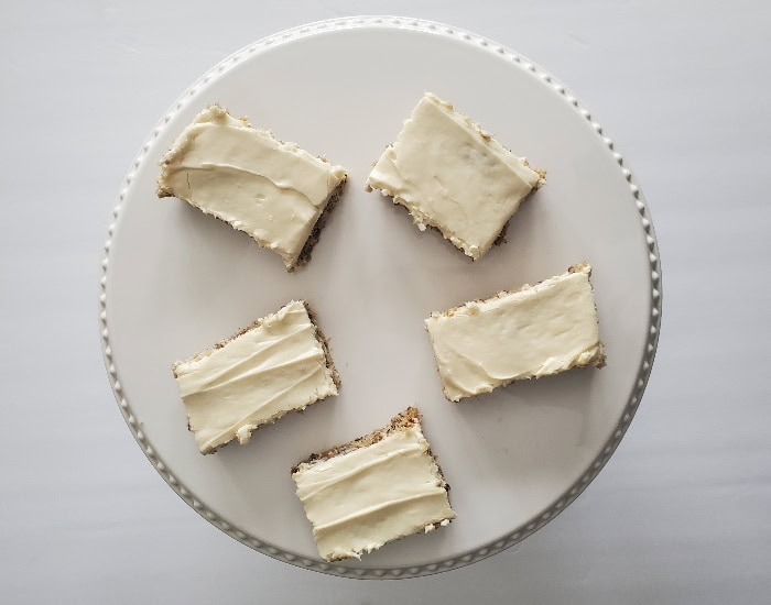 Tray of frosted banana bars