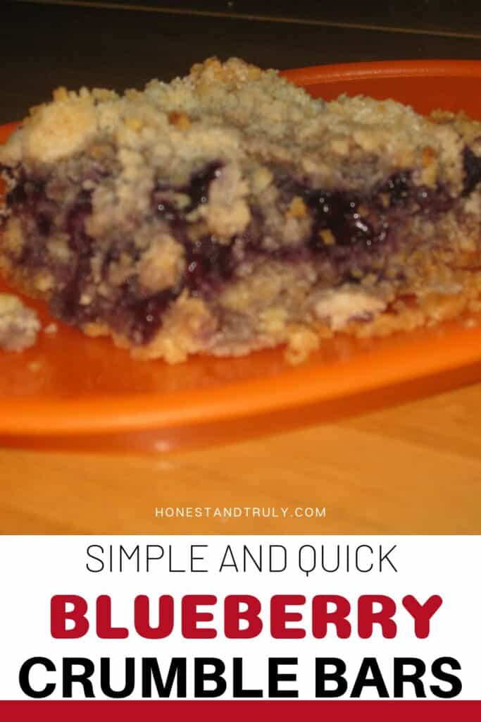 Image shows close-up picture of the blueberry crumble bar on a plate.