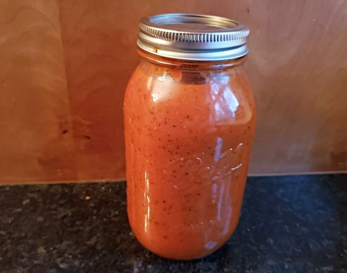 Jar of homemade tomato sauce