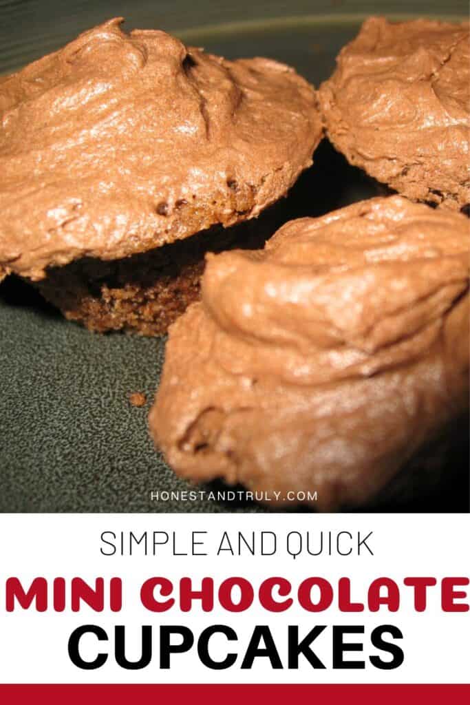 Image shows close-up picture of baked mini chocolate cupcakes.