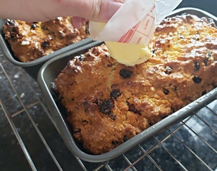 Rub irish soda bread with butter