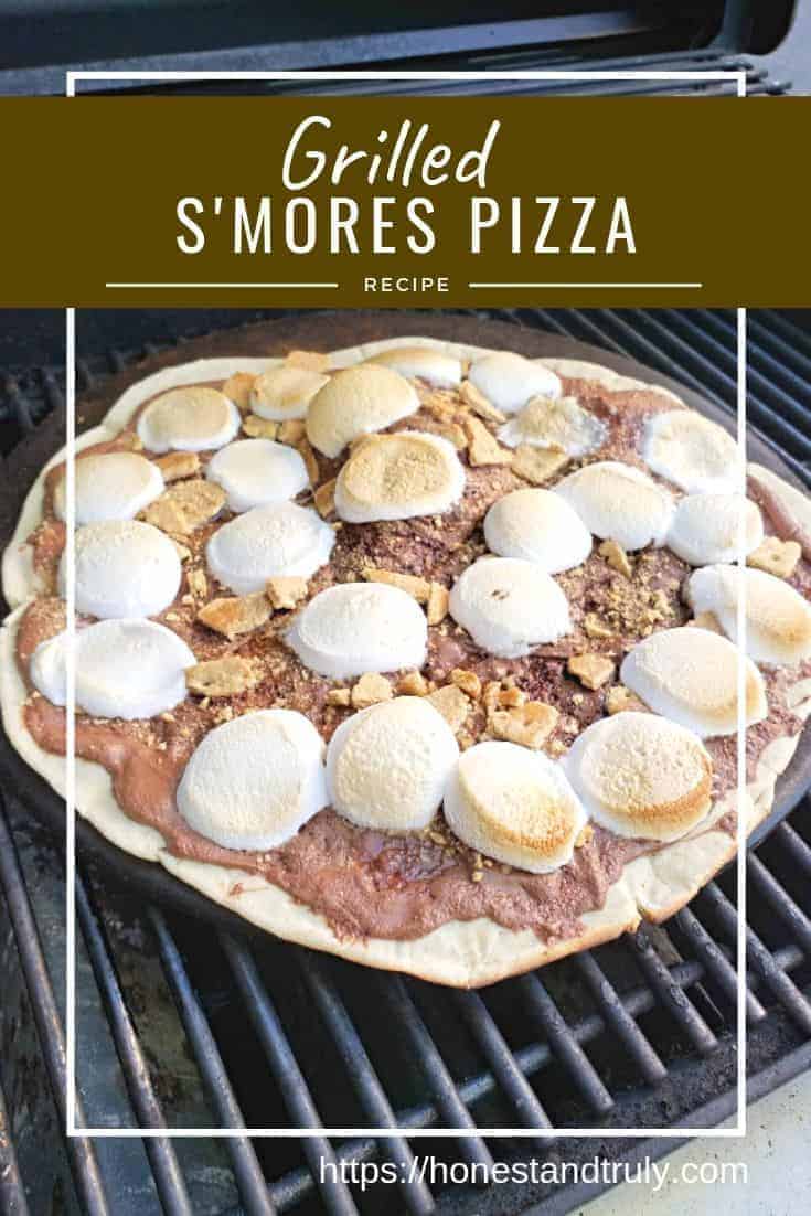 This easy grilled s'mores pizza recipe is the best dessert pizza I've had. It's fun and easy to make, and kids love it with the Nutella and marshmallows and graham crackers. It's a perfect unique s'mores idea, and a delicious BBQ dessert. #smores #pizza #grilled #dessert