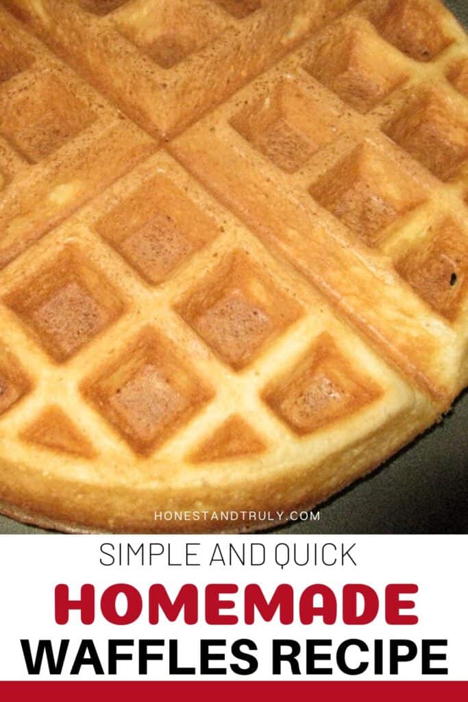 Image shows close-up picture of cooked homemade waffle.
