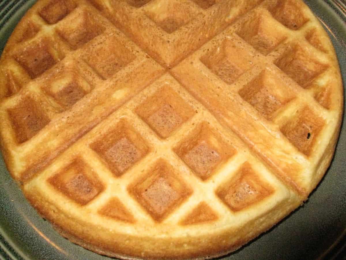 Image shows cooked homemade waffle.