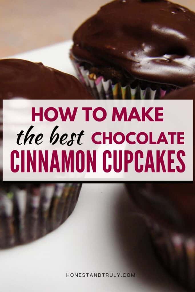 Image shows close-up picture of chocolate cinnamon cupcakes.