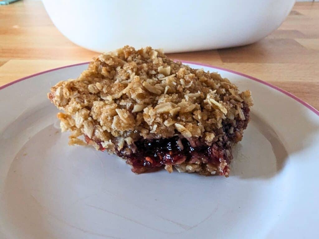 Image shows a Close up of a jam bar on a plate.