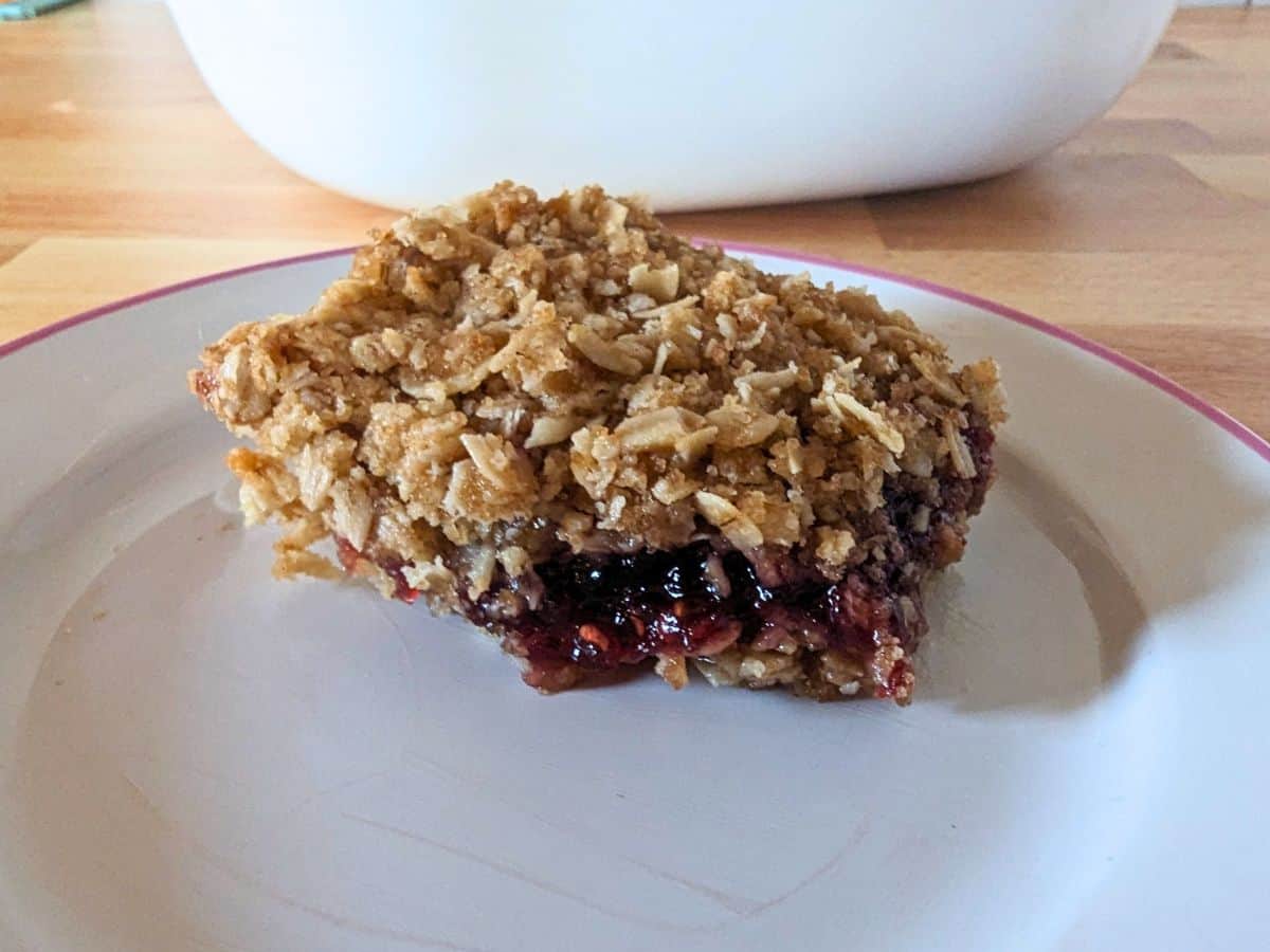 Image shows a Close up of a jam bar on a plate.
