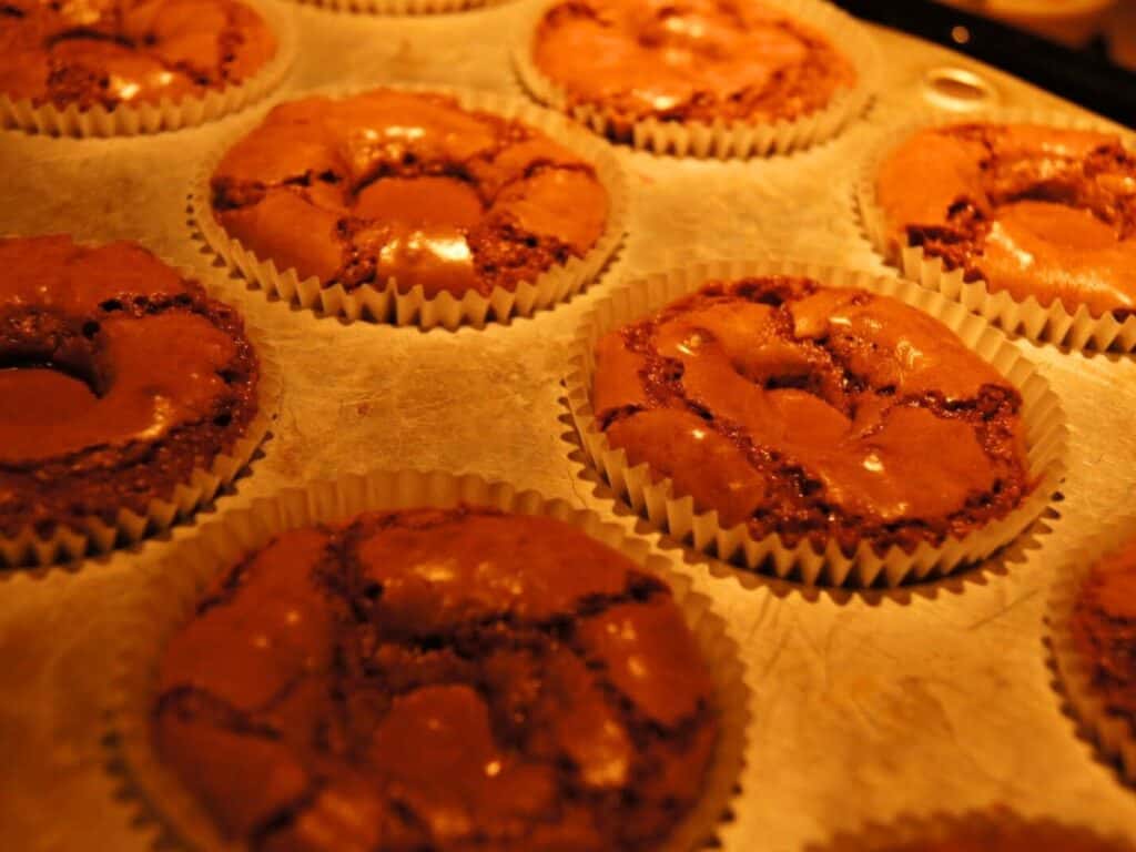 Image shows baked surprise brownies.