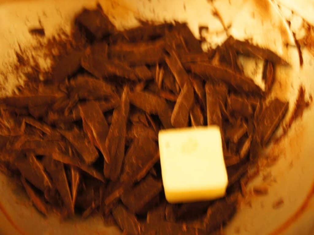Image shows remaining chocolate and butter in a bowl.