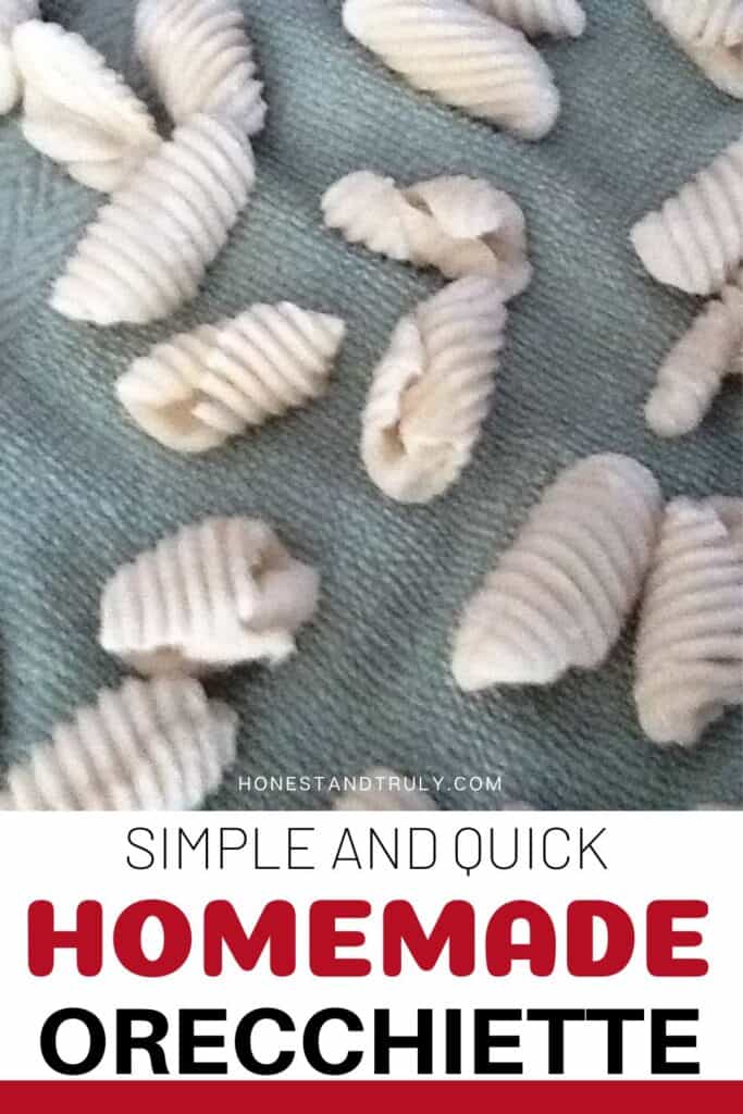 Image shows close-up picture of homemade orecchiette.