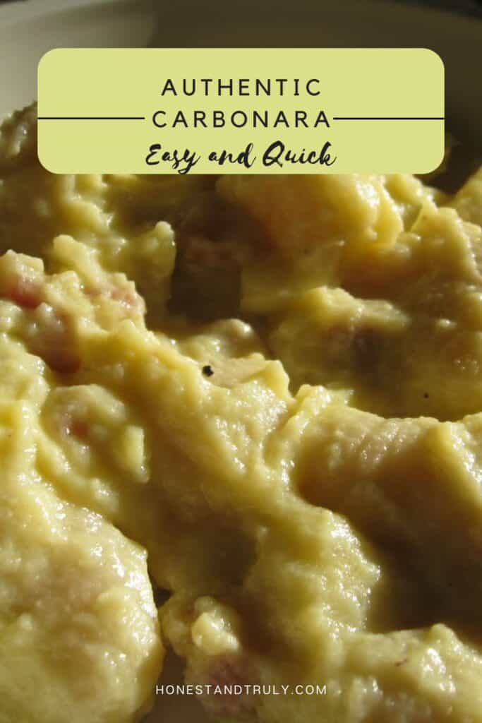 Image shows close-up picture of orecchiette and carbonara.