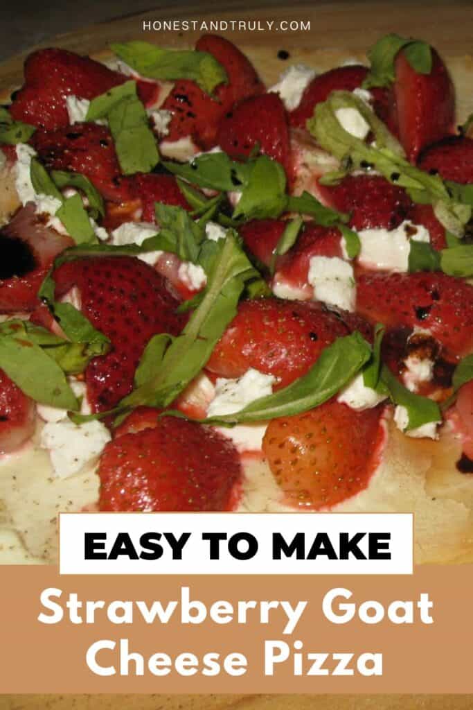 Image shows close-up picture of strawberry goat cheese pizza.