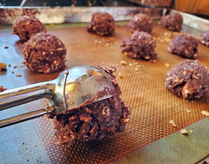 Use cookie scoop to put dough on cookie sheet