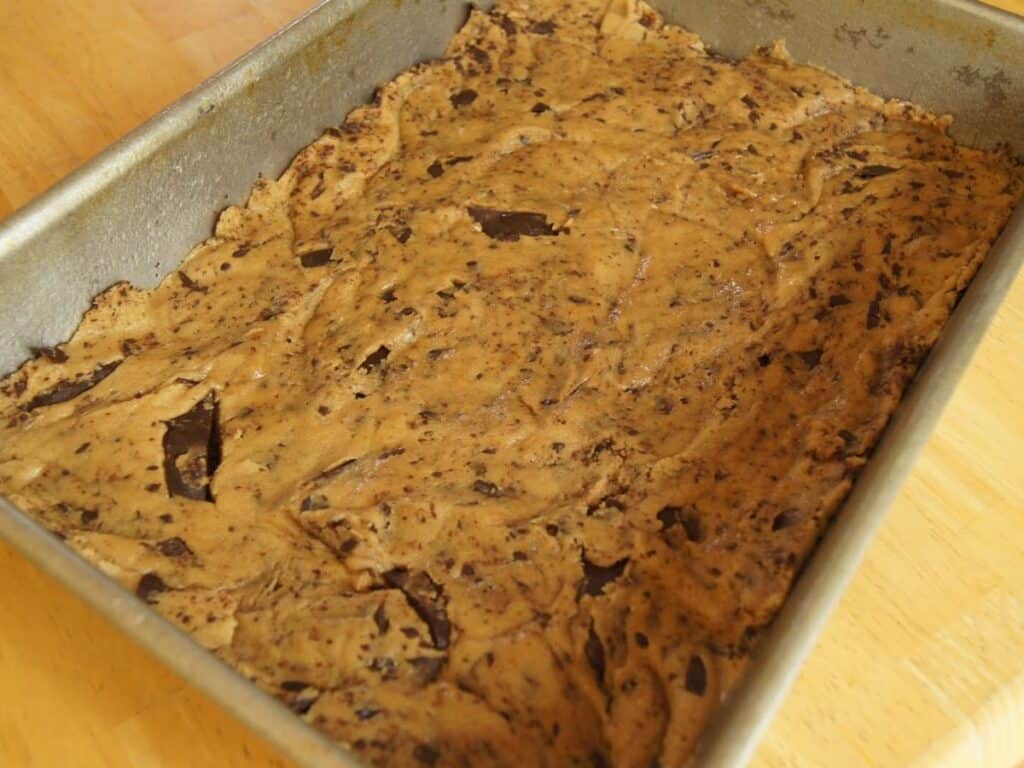 Image shows butterscotch brownies batter.