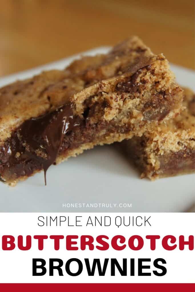 Image shows close-up picture of butterscotch brownies.