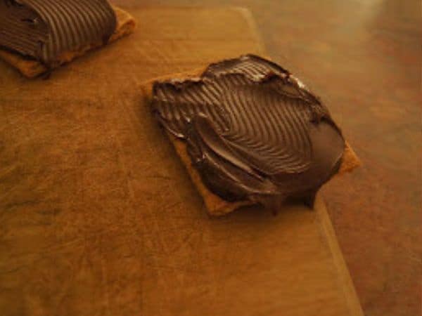 Image shows nutella slathered s'mores.
