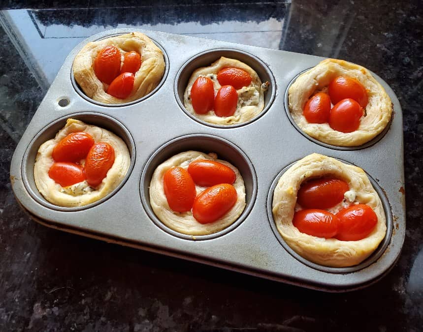 Muffin tin with biscuit cup appetizers