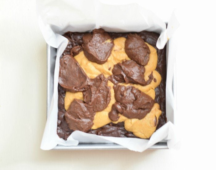 Alternate pumpkin and brownie batter