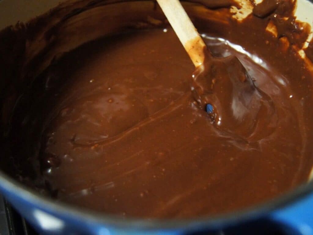 Image shows melted filling of cherry bliss bites.