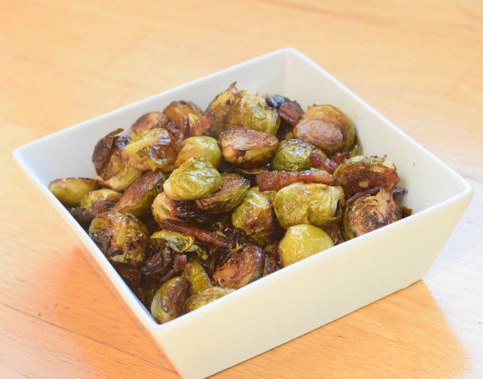 Fully cooked bacon roasted Brussels sprouts