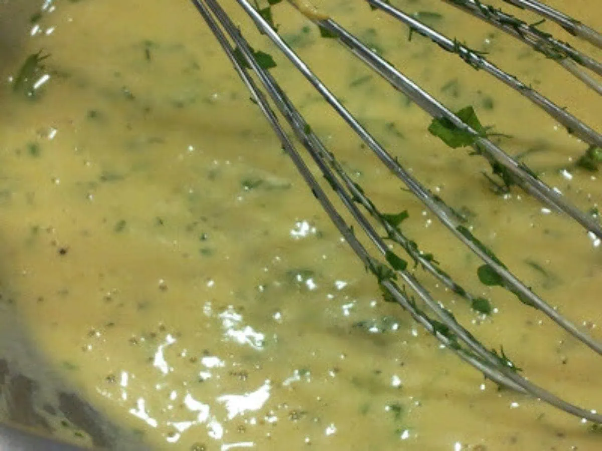 Image shows roasted garlic aioli ready to serve.