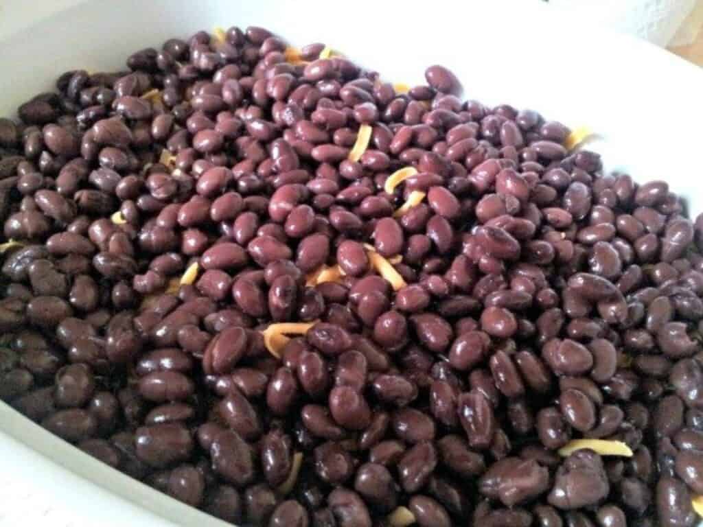 Image shows black bean layer above the cheese layer.