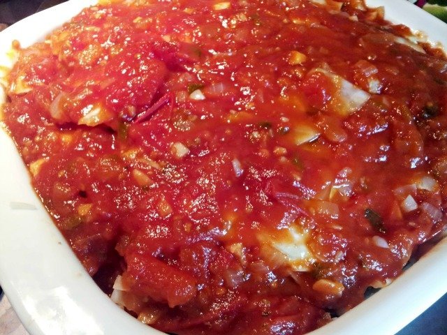 unstuffed cabbage rolls ready to bake