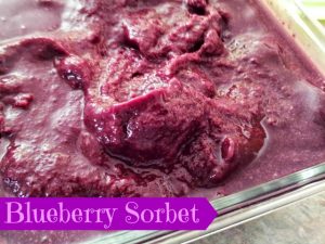 Homemade blueberry sorbet recipe. This delicious gluten free dessert is fun to make at home. Enjoy an easy blueberry lemon ice cream with no scary ingredients. #blueberry #icecream #sorbet #glutenfree