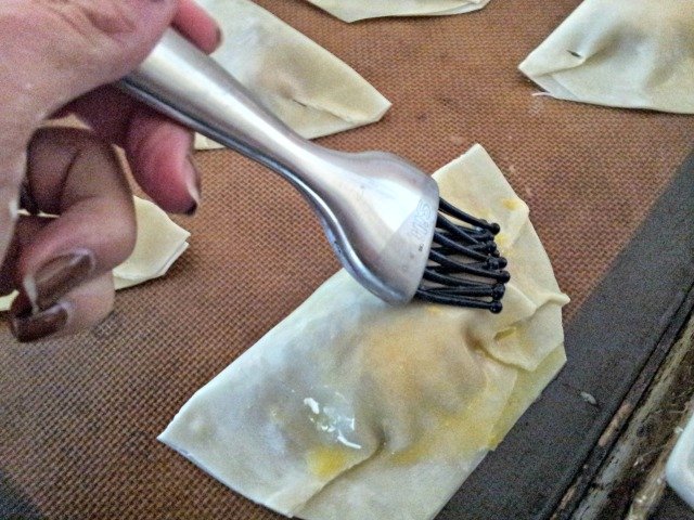 Brush your wontons with egg wash