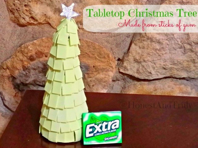 Christmas Tabletop Tree made from sticks of gum