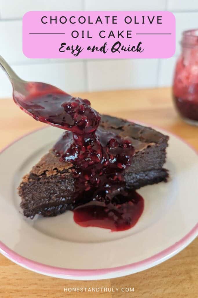 Image shows easy to make chocolate olive oil cake.