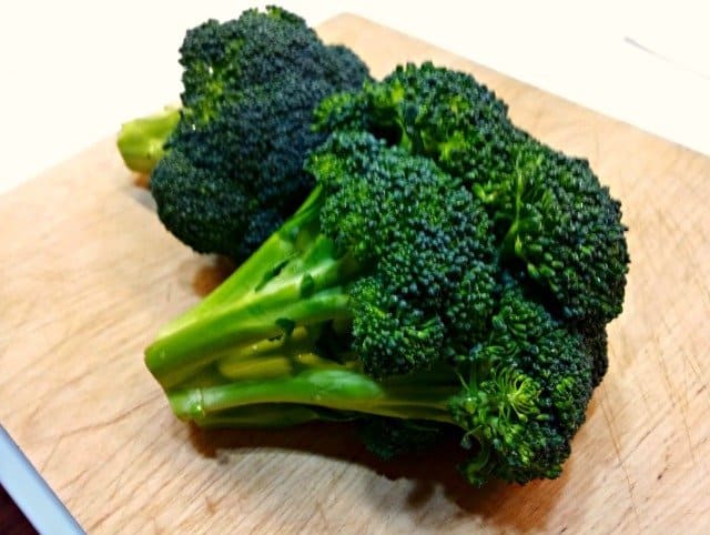 Broccoli crown ready to cut for roasted broccoli