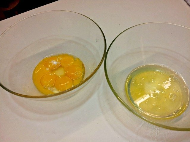 Separate your eggs and be sure not to get any yolk into the whites