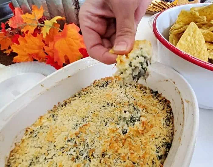 Baked spinach artichoke dip scoop