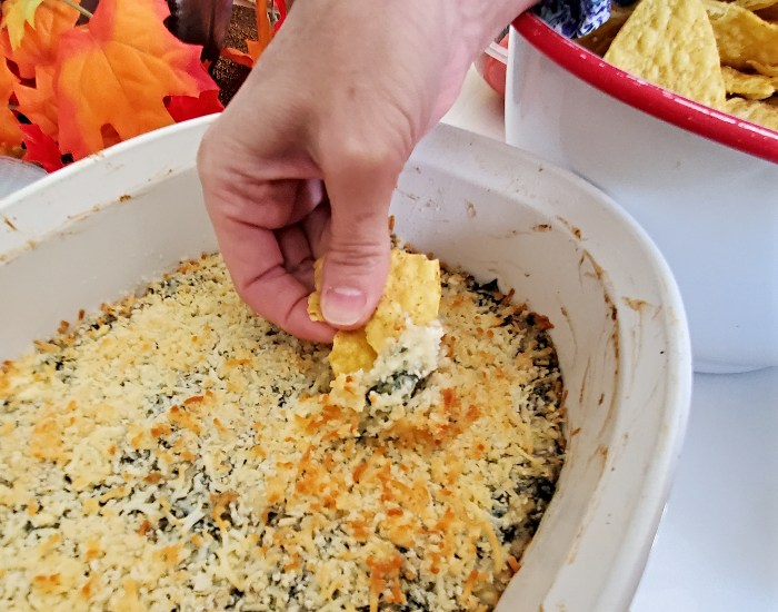 scoop of spinach artichoke dip
