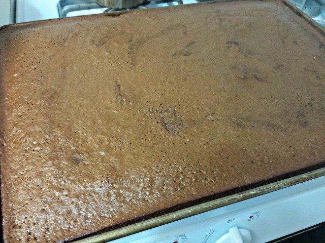 Mexican sheetcake brownies will pull away from the edge of the pan when done