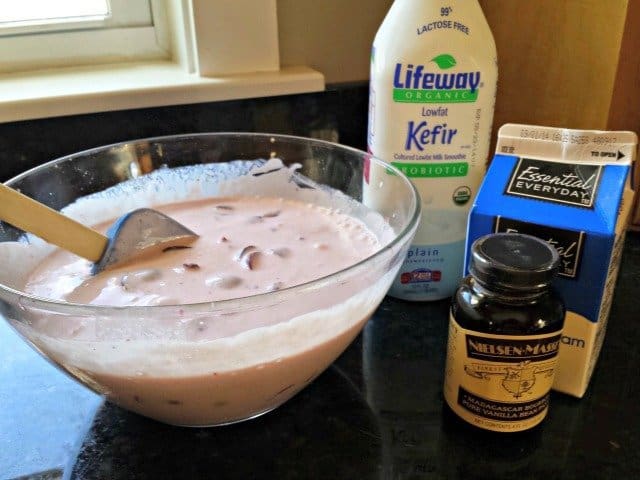 Making ice cream base for cherry ice cream