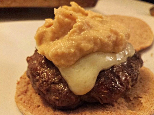 Roasted parsnip puree in place of ketchup and mustard on a burger