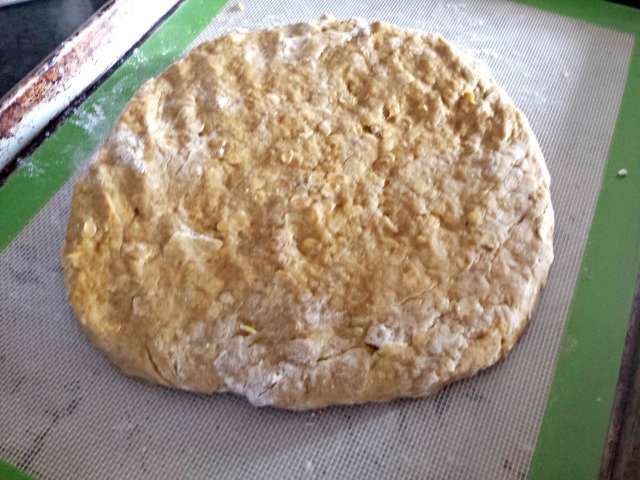 Pat your pumpkin scone dough into a rough circle