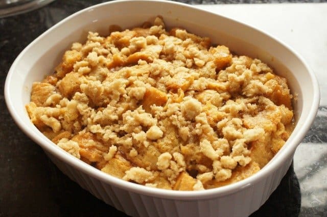 Bake bread pudding then add sugar butter