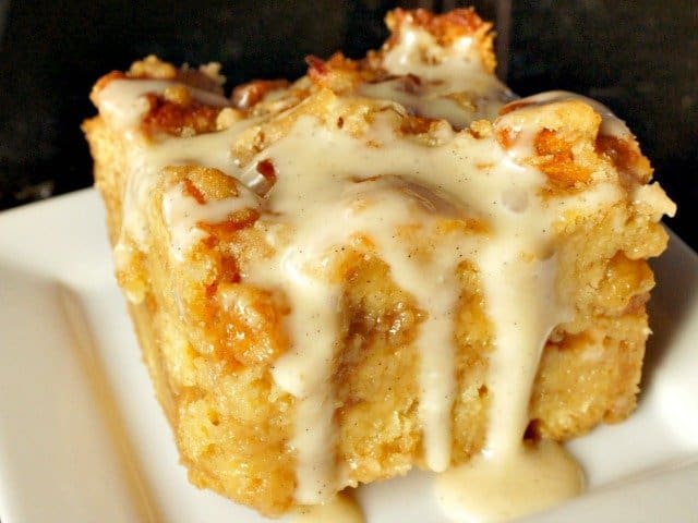 cinnamon roll bread pudding slice