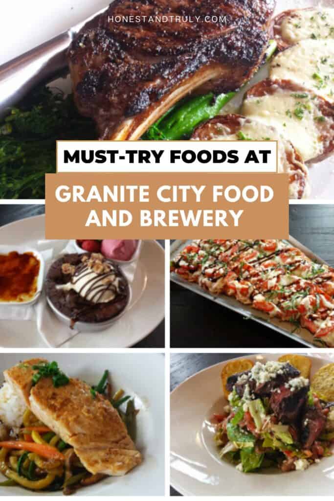 Image shows collage of foods at Granite City Food and Brewery.