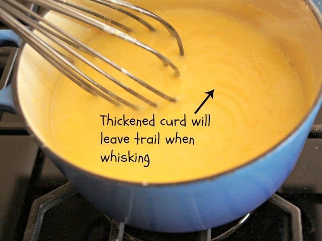 Pineapple curd as it thickens