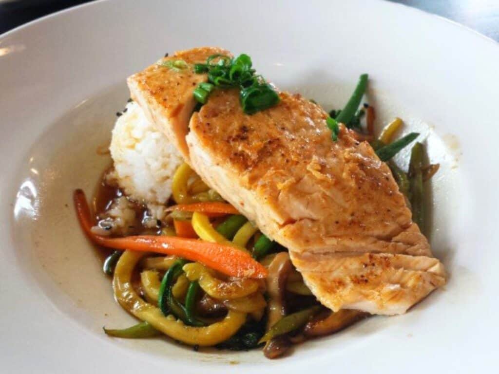 Image shows Ponzu glazed salmon.