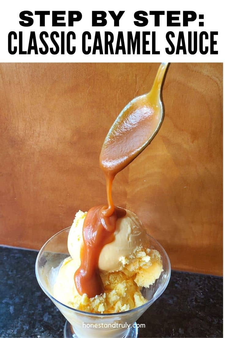 Salted Caramel Sauce dripping off a spoon