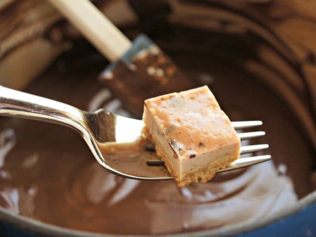 Dip squares into melted chocolate