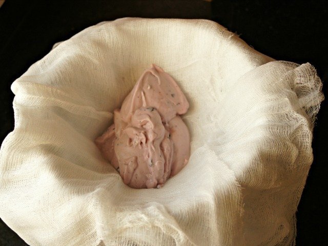 Place yogurt in cheesecloth to make yogurt cheese