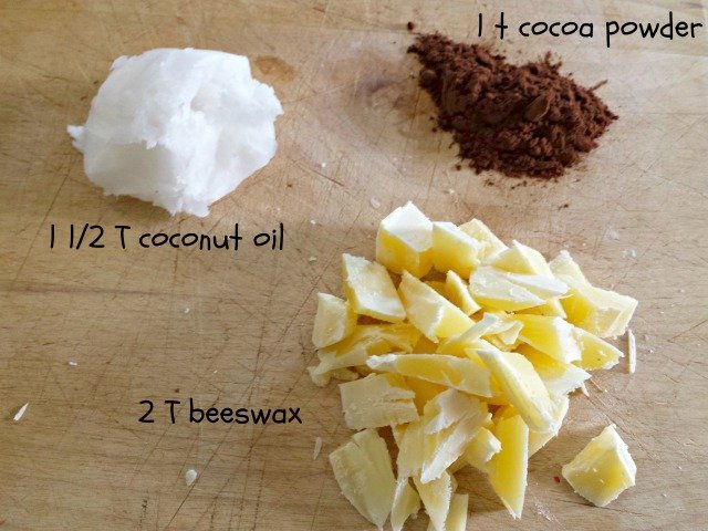 Ingredients for homemade chocolate lip balm